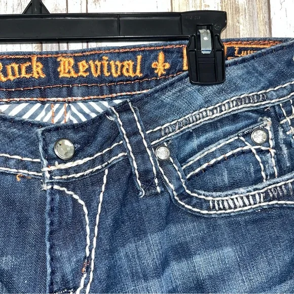 Rock Revival Luna Boot Medium Wash Sequin Pocket Denim Jeans 28 Women’s - Picture 5 of 6